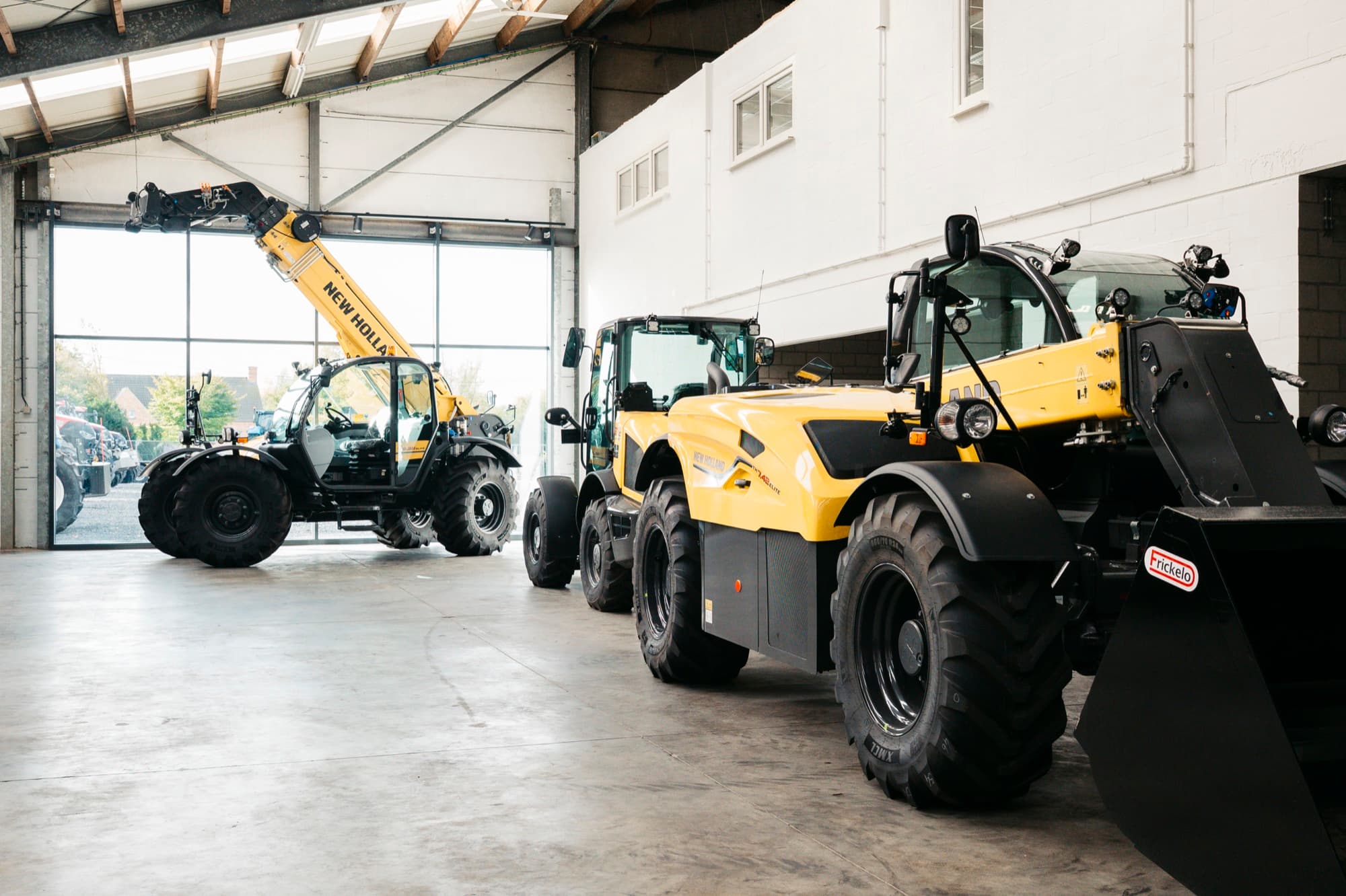 New Holland construction equipment in the showroom